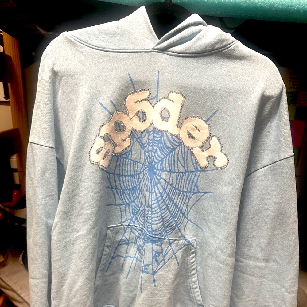 Original Sp5der baby blue hoody and matching sweatpants.